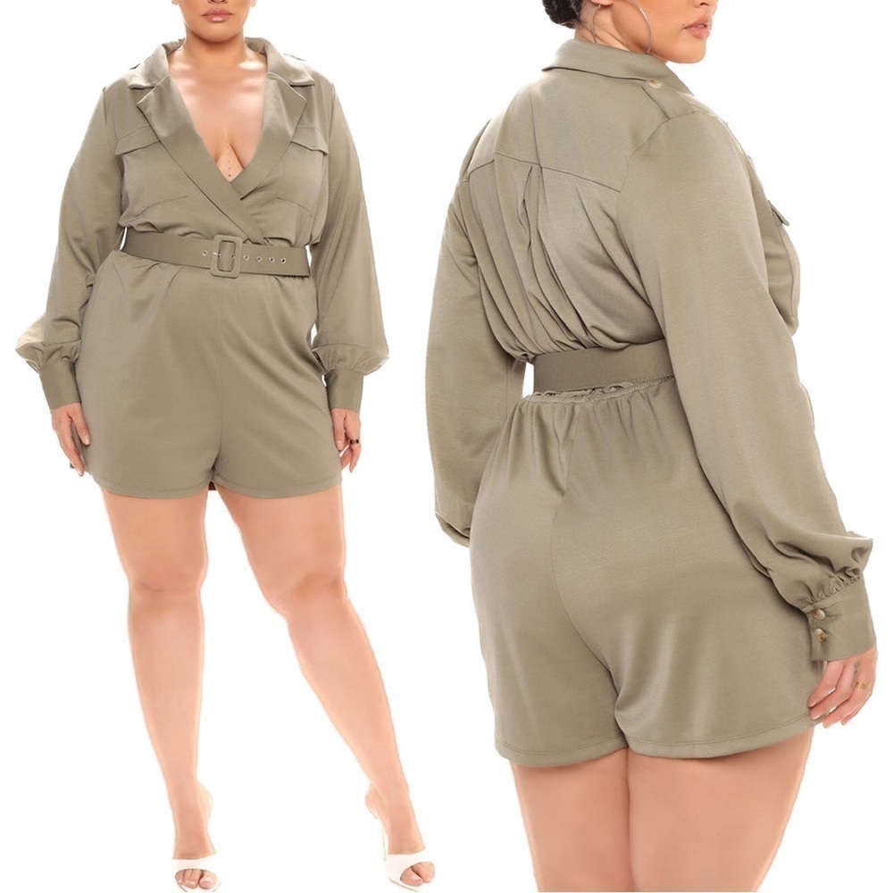 FASHION Nova Sizes 18-24W Olive Blakely Blazer Romper with Belt NWT (T03.8)